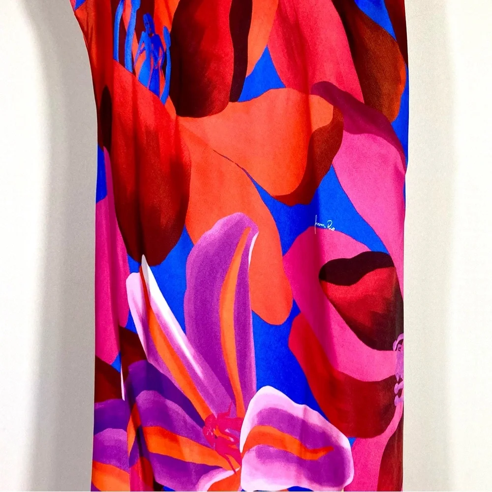 *SOLD* Farm Rio Watercolor Floral Slip Satin Maxi Dress Floral Blue Small NEW - Picture 10 of 15